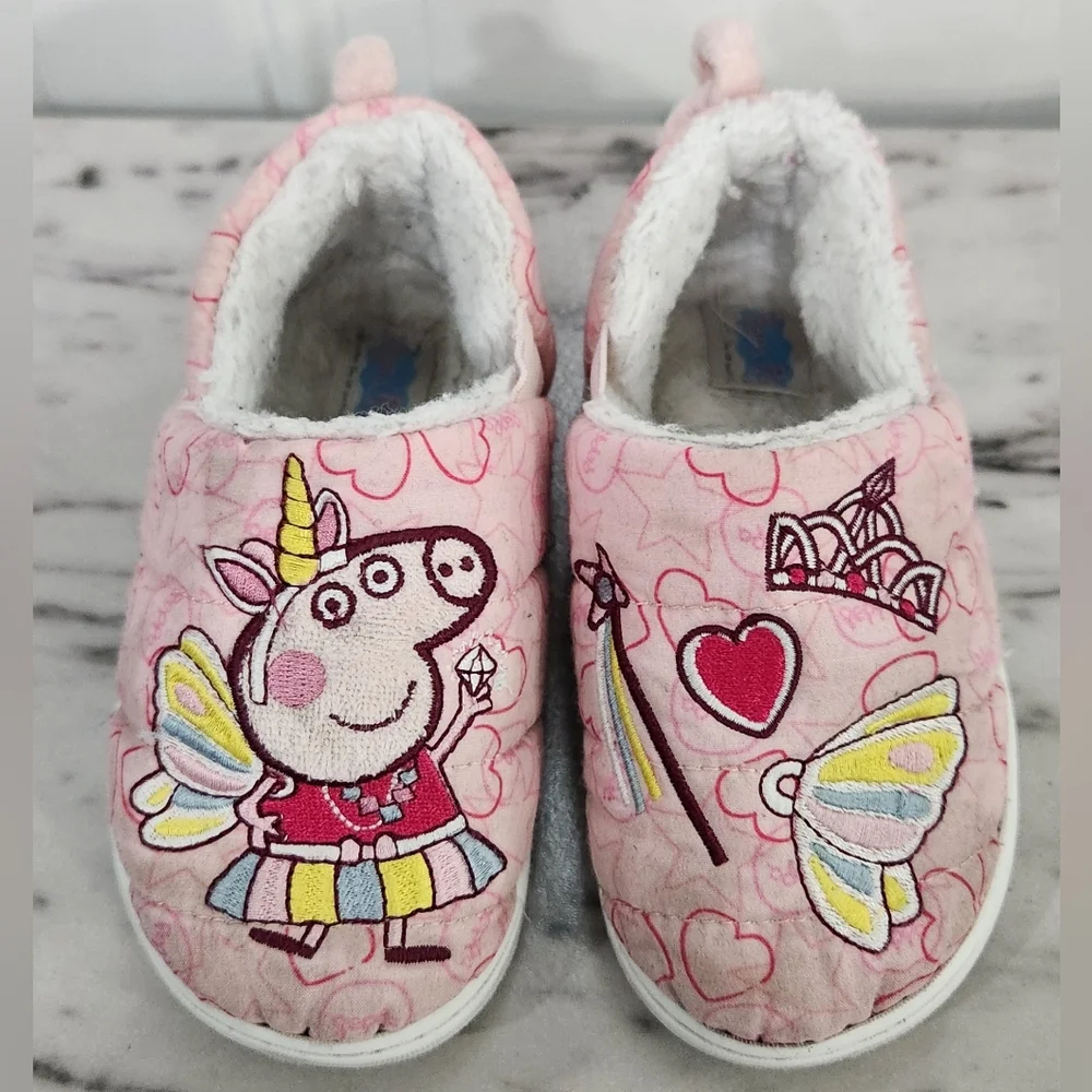 Peppa Pig quilted faux fur lined house shoes slippers toddler size 7-8